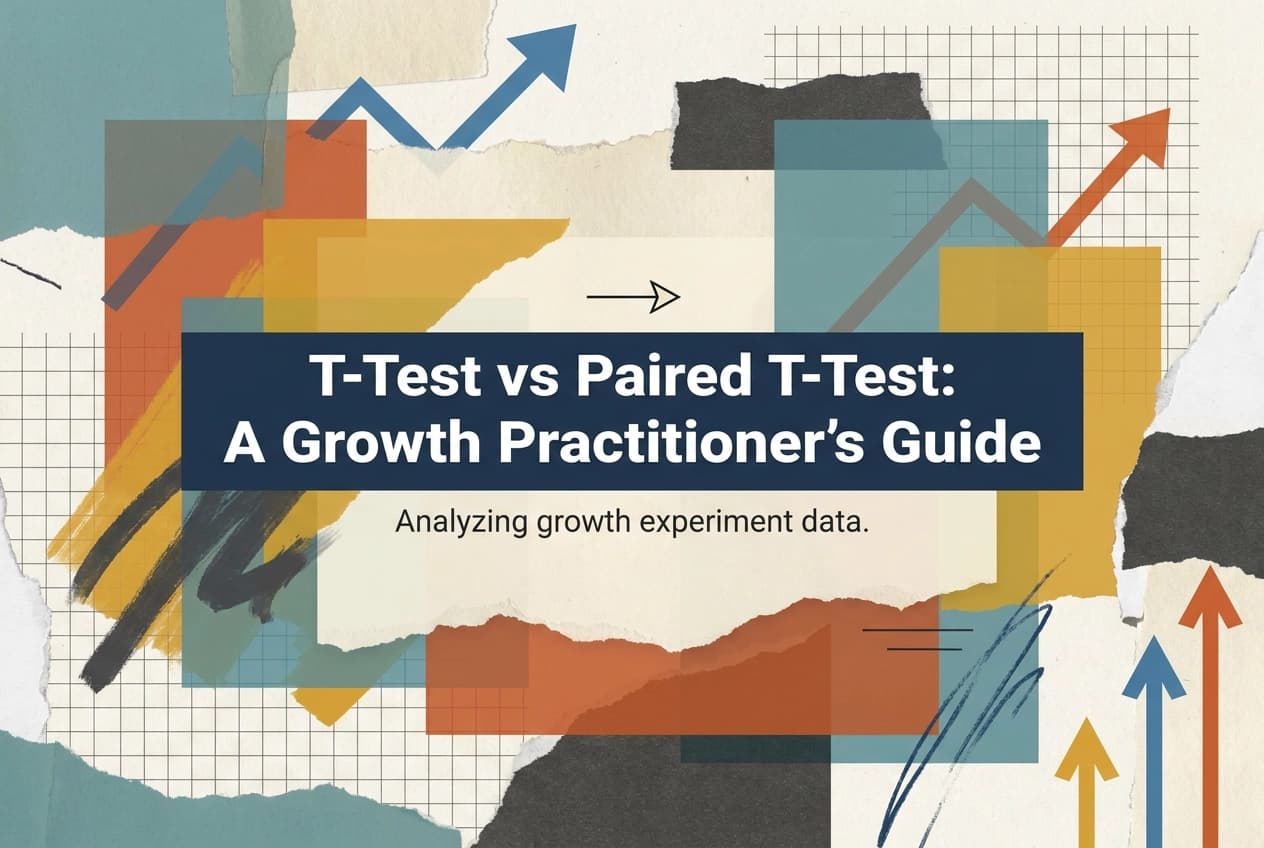 Professional header image for educational tutorial: T-Test vs Paired T-Test: A Growth Practitioner's Guide