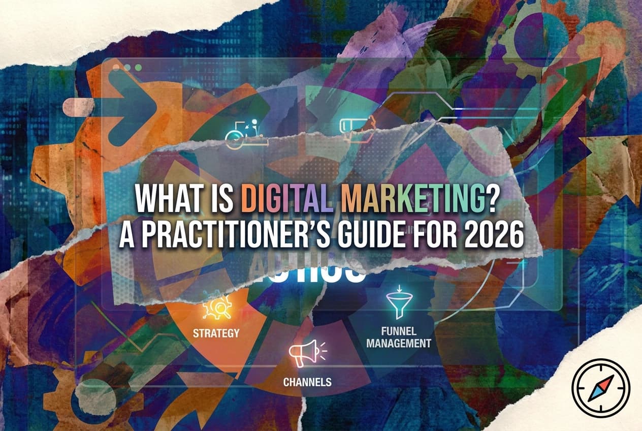 Professional header image for educational tutorial: What Is Digital Marketing? A Practitioner's Guide for 2026